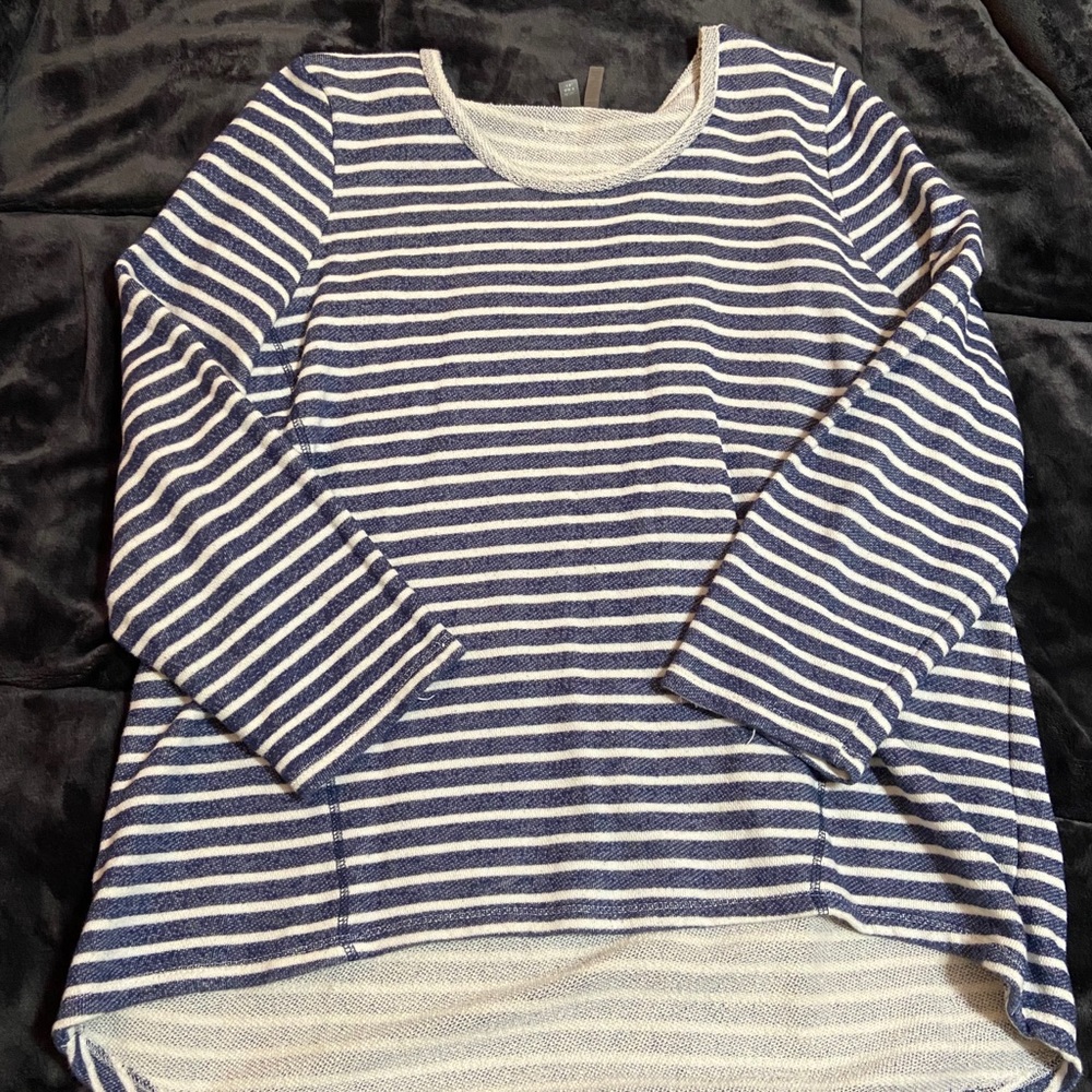 Navy blue and white striped sweater